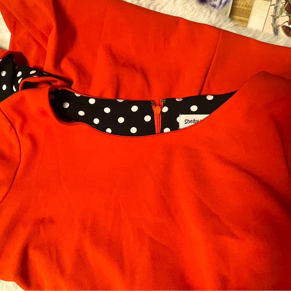 Dramatic Cascade Bell Polka Dot Sleeves Sheath Dress - Picture 5 of 7